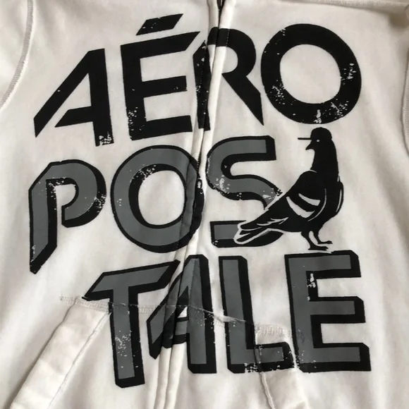 Aeropostale Men’s Spell Out White Full-zip Hoodie Sweater Shirt Jacket Size M - Picture 3 of 11